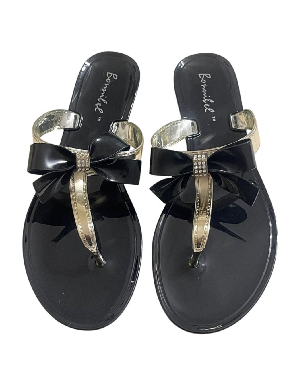 Bonnibel Jewel Bow Sandals – Gold Rhinestone Thong Flats | Women’s Sizes 5.5-10 - Picture 5 of 7